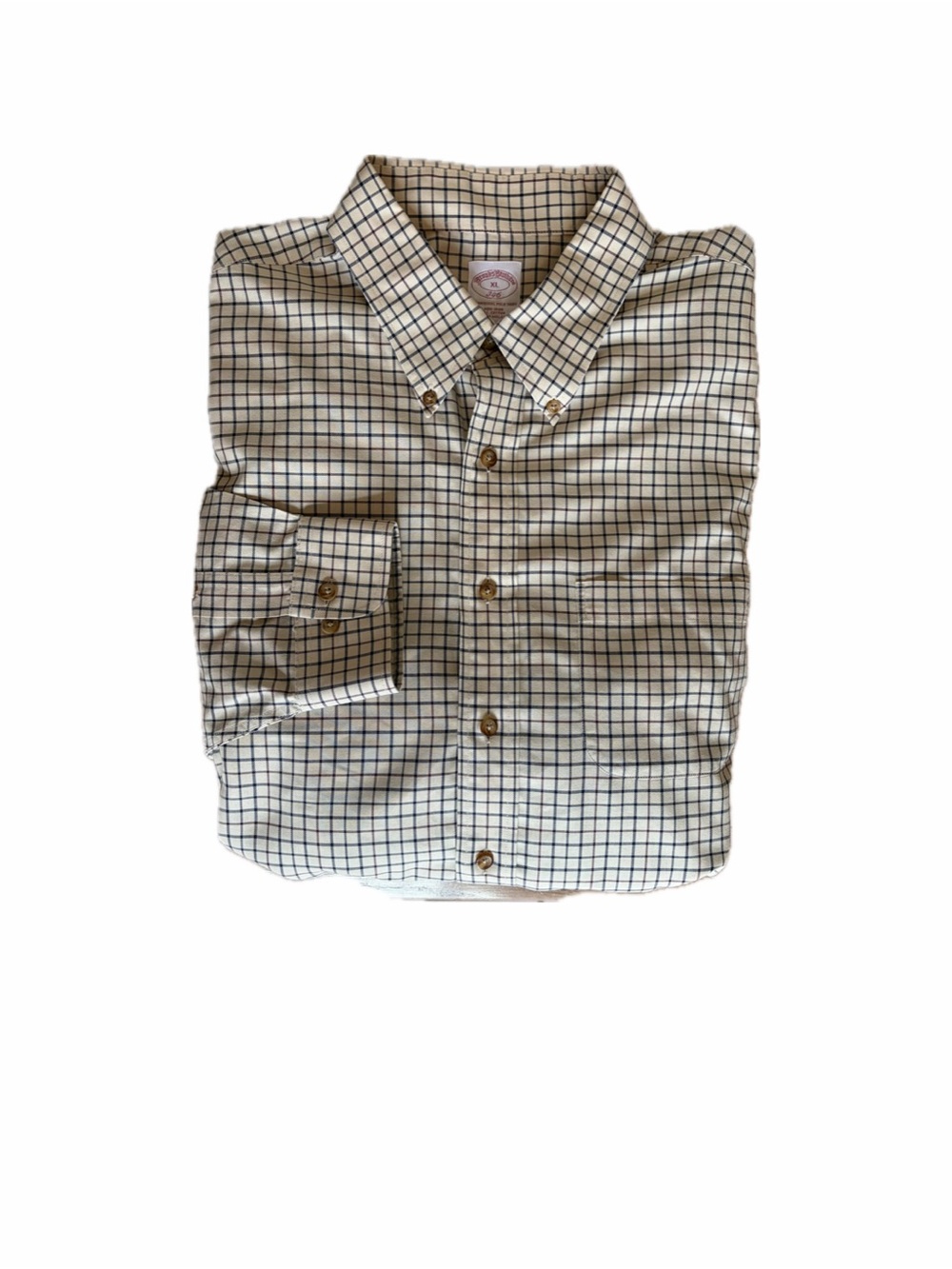 Brooks Brothers Men's Tan Blue Maroon Checkered Button-Down Shirt XL